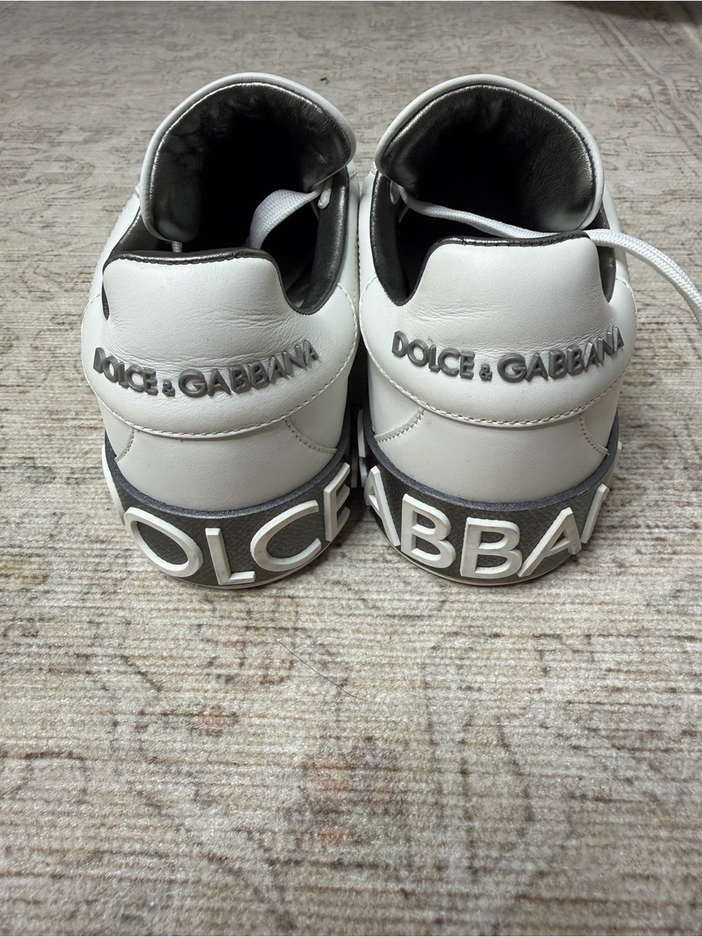 Dolce & Gabbana White Leather Low-Top Sneaker with Black Heel Panel - Picture 3 of 6